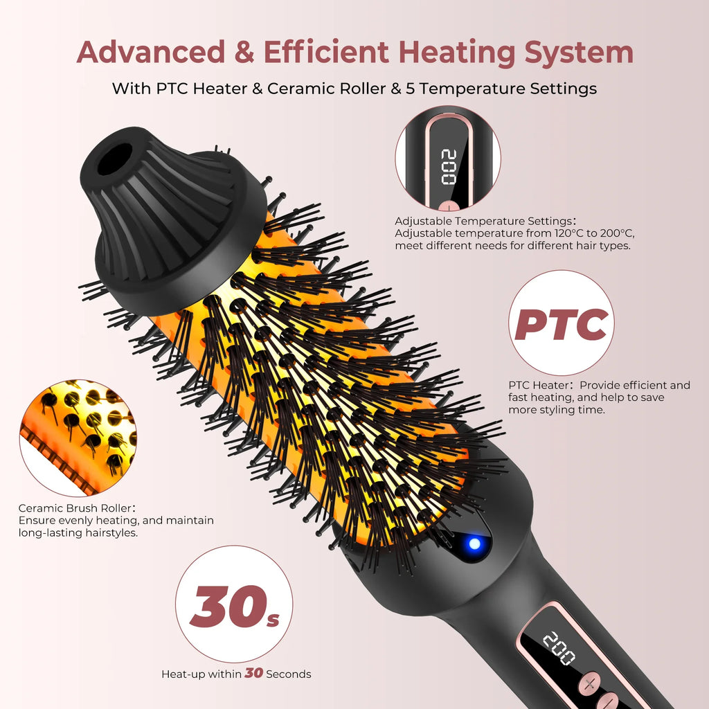 Revolutionary 3-in-1 Ionic Heated Round Brush - Curl, Straighten, and Style with Anti-Scald Technology!