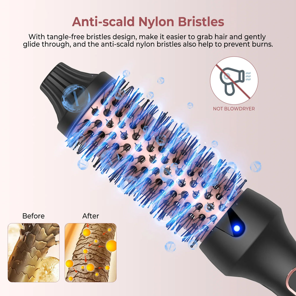 Revolutionary 3-in-1 Ionic Heated Round Brush - Curl, Straighten, and Style with Anti-Scald Technology!