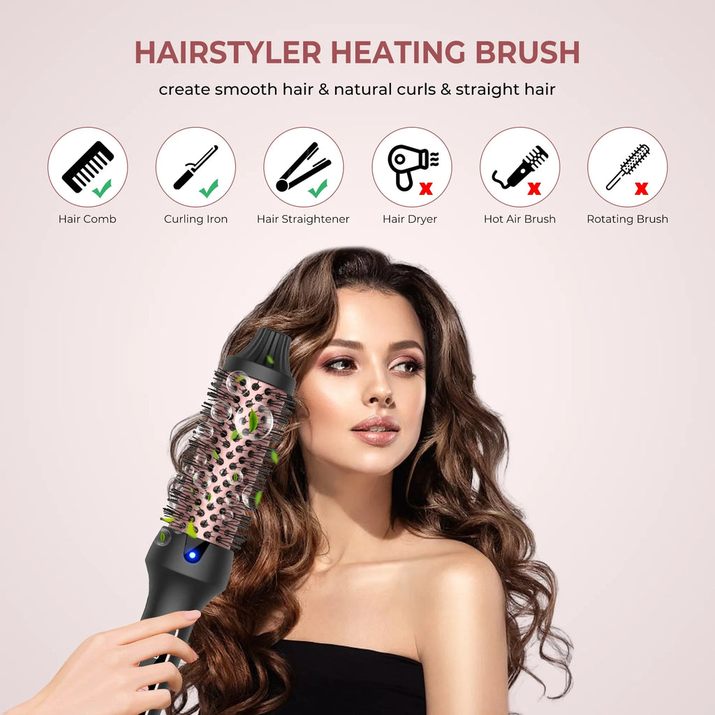 Revolutionary 3-in-1 Ionic Heated Round Brush - Curl, Straighten, and Style with Anti-Scald Technology!