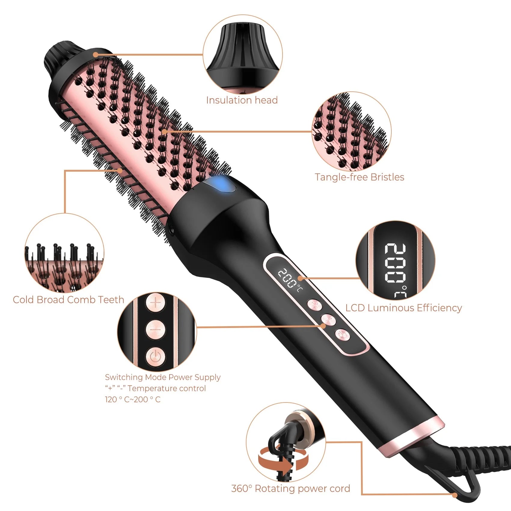 Revolutionary 3-in-1 Ionic Heated Round Brush - Curl, Straighten, and Style with Anti-Scald Technology!