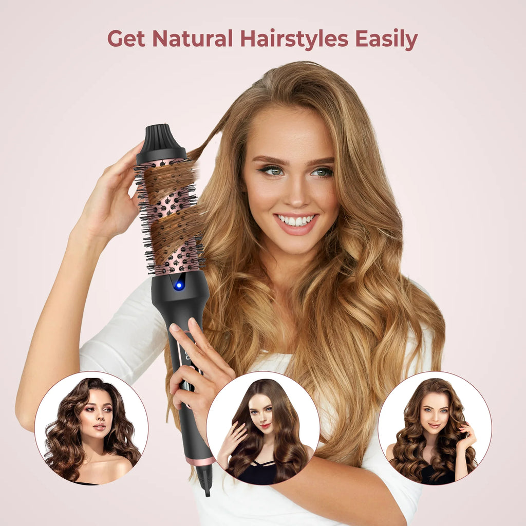 Revolutionary 3-in-1 Ionic Heated Round Brush - Curl, Straighten, and Style with Anti-Scald Technology!